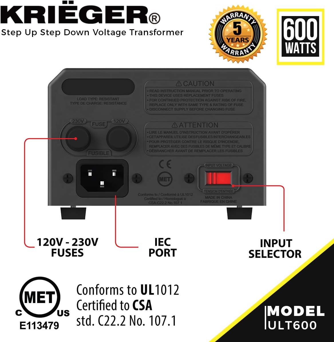 600 Watt Voltage Transformer, Step Up Step Down Voltage Converter A418025