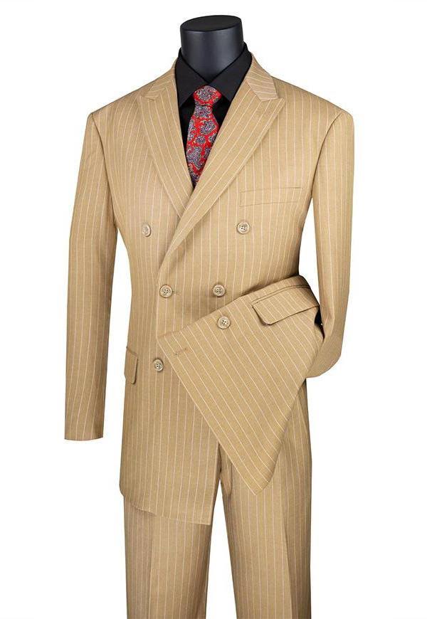 Double Breasted Stripe Suit Camel Regular Fit 2 Piece X75007