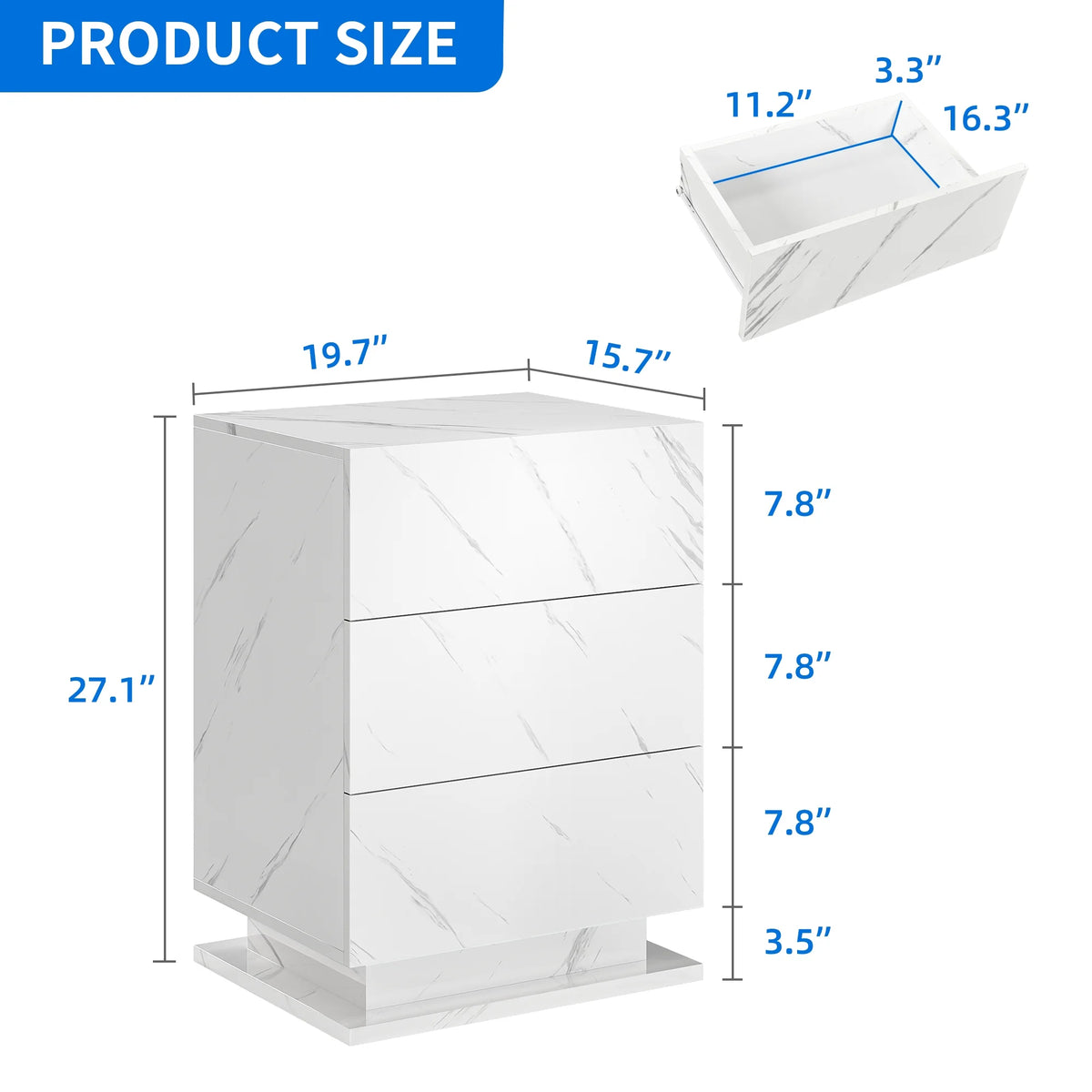 3 Drawers LED Nightstand with Drawer R3629