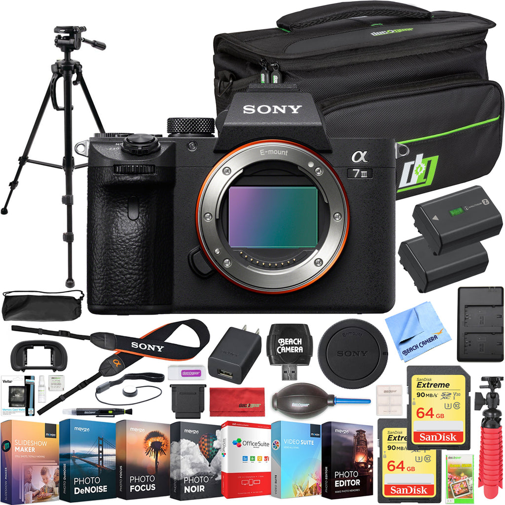 Full Frame Mirrorless Interchangeable Lens Camera Body Bundle with Travel Bag, 2x 64GB Memory Cards, and Accessories (18 Items) E144