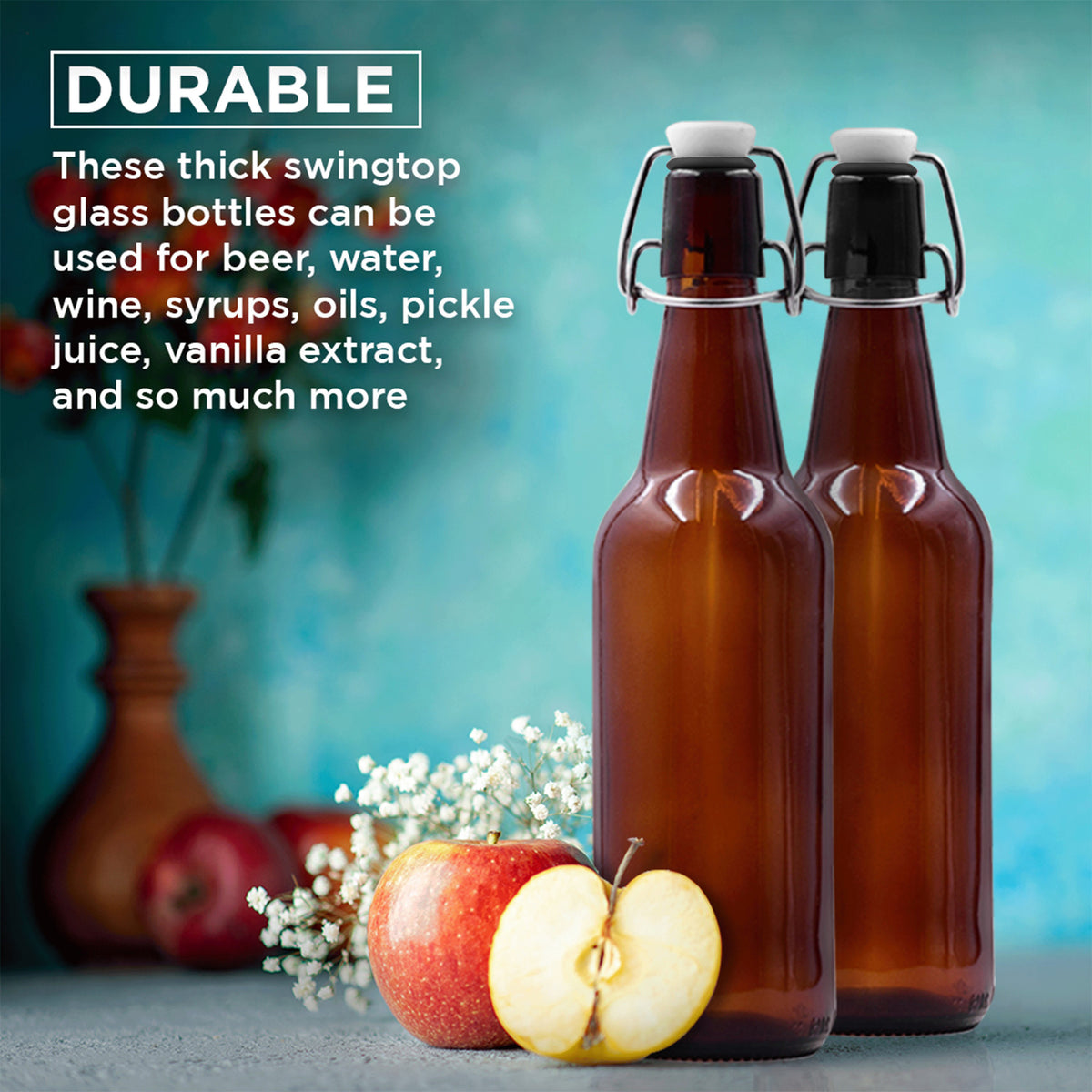 16 oz Amber Glass Beer Bottles with Funnel, Brush and Marker O166701