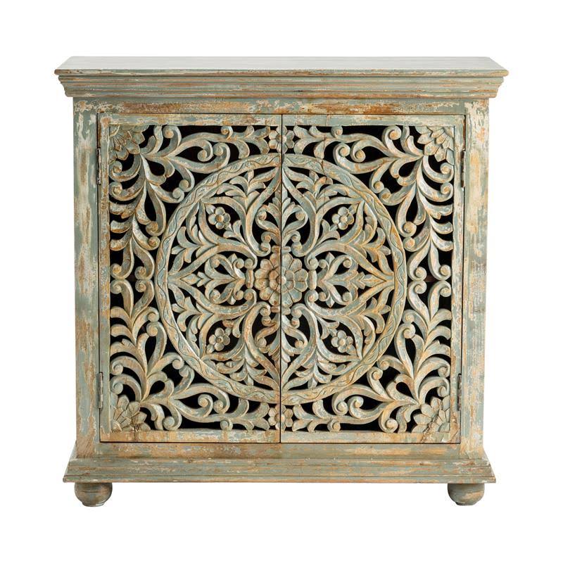 Mango Wood Carved 2 Door Cabinet Y783