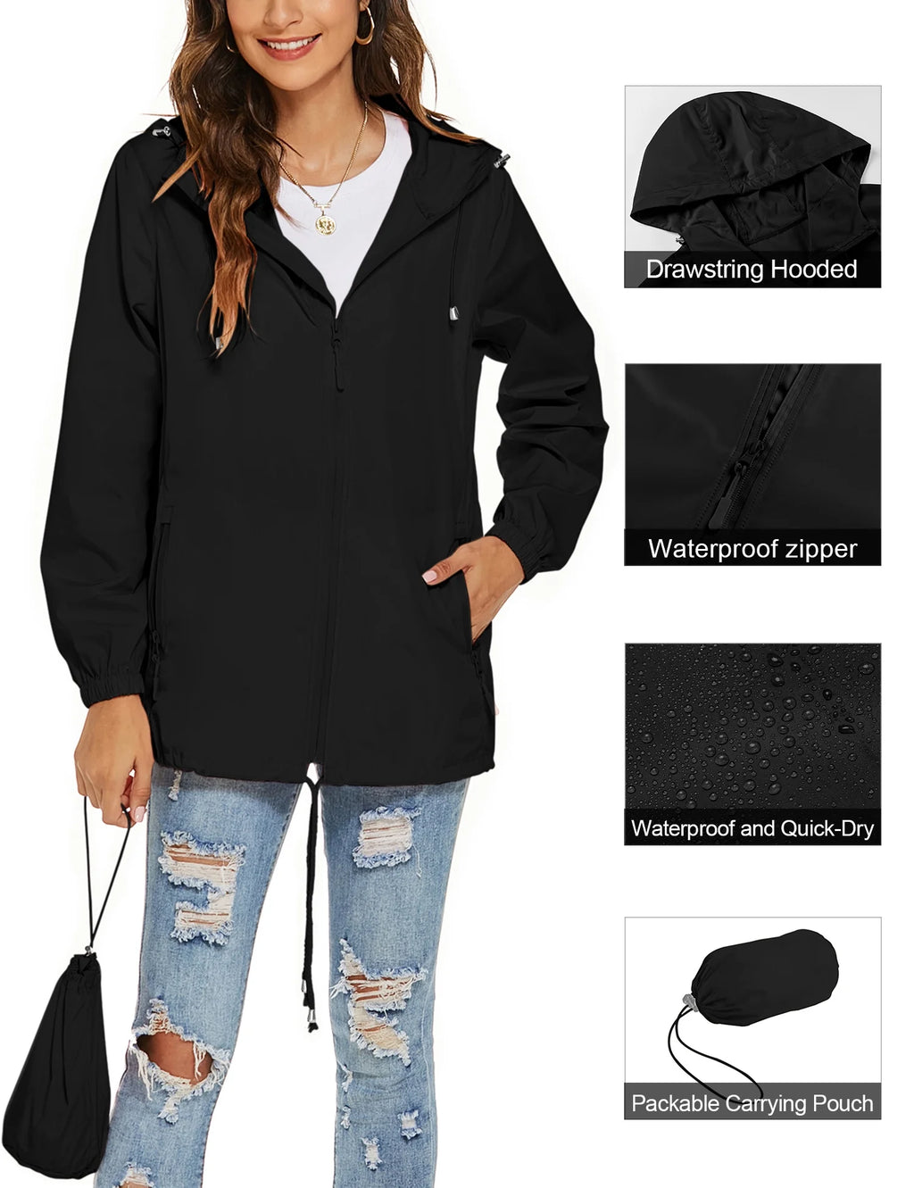 Waterproof Lightweight Hooded Rain Jacket L9139