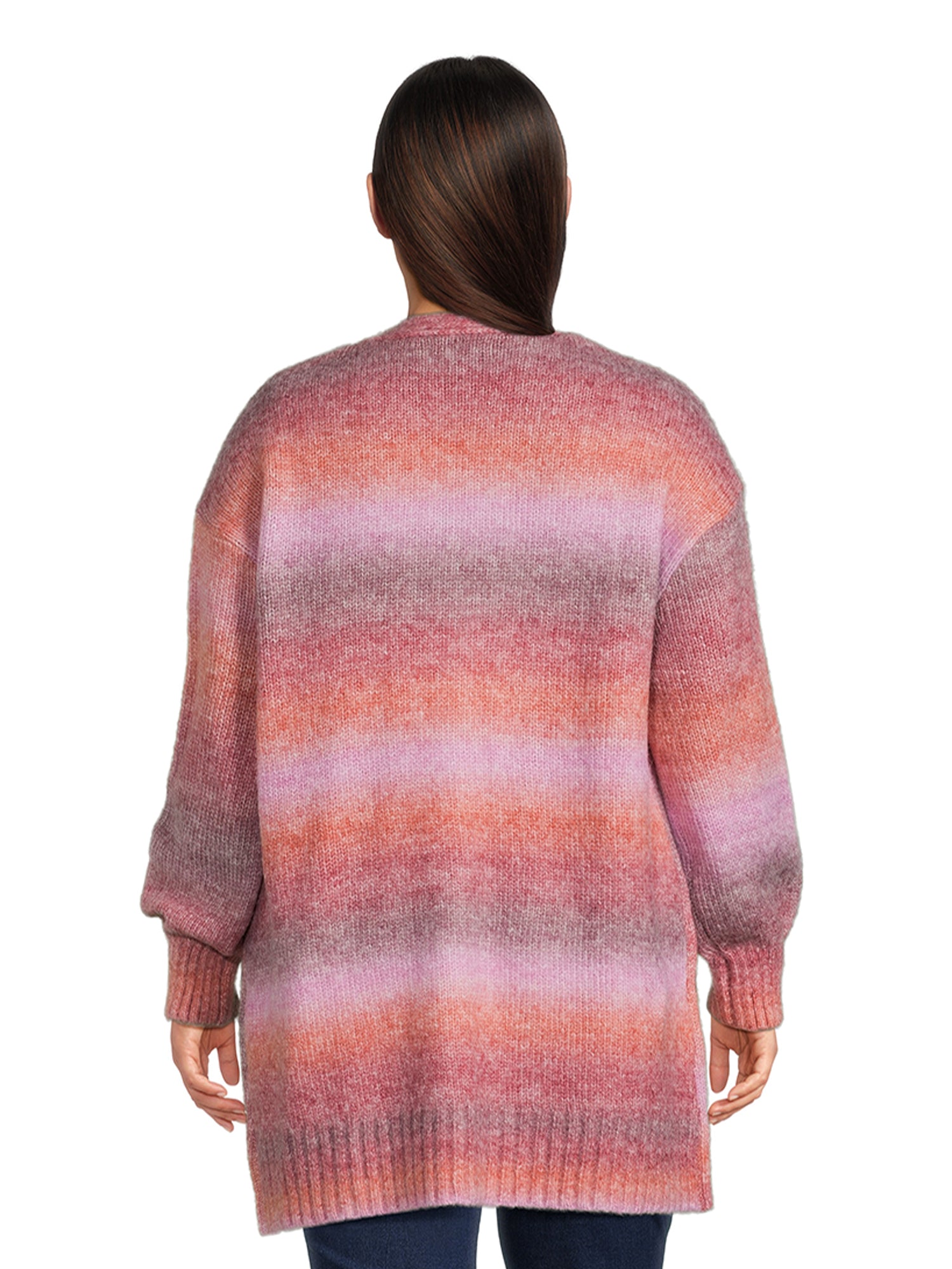 Women's Plus Size Drop Shoulder Open Cardigan with Balloon Sleeves H894119