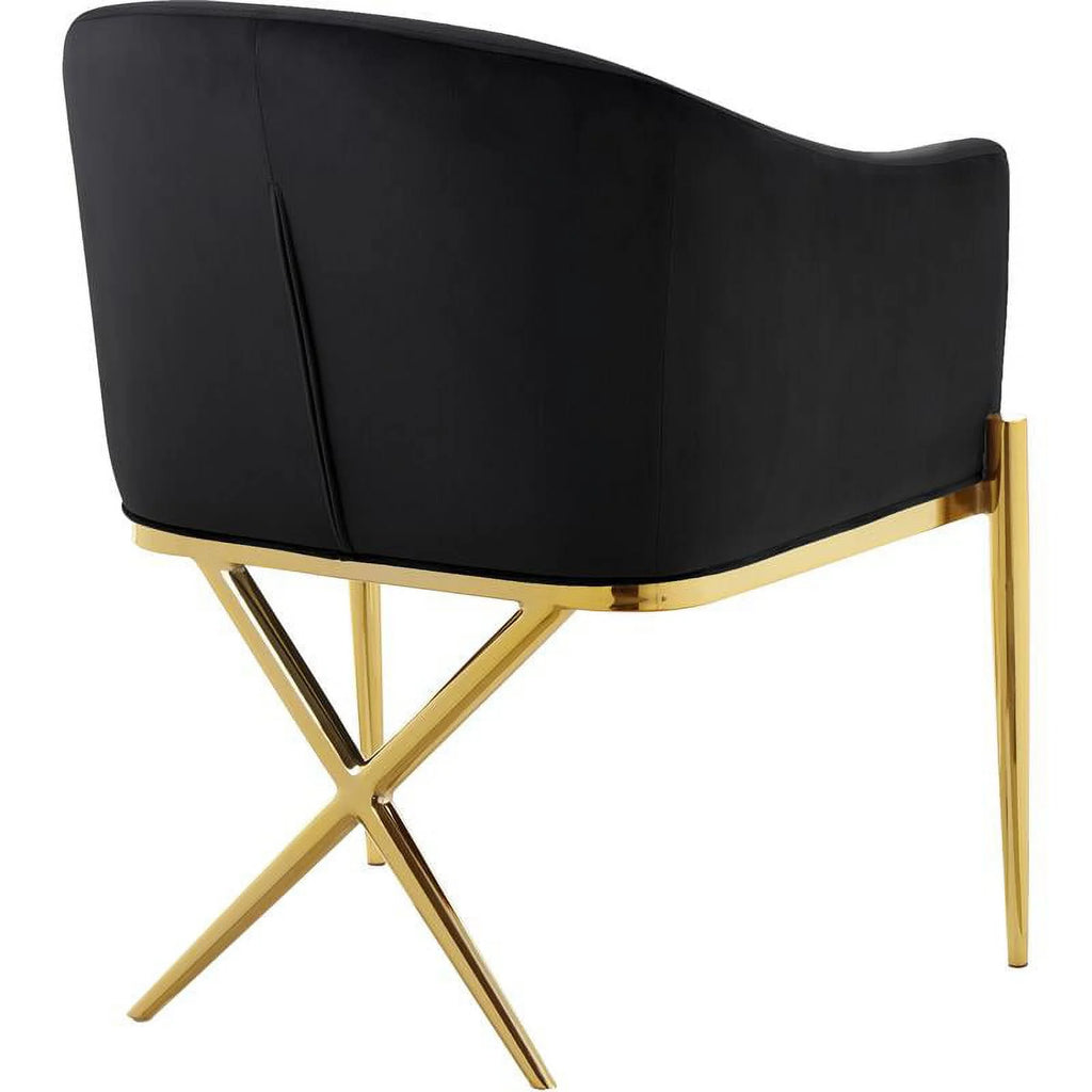 2 Piece Velvet Black Arm Chair Set with Gold Metal Legs P6226