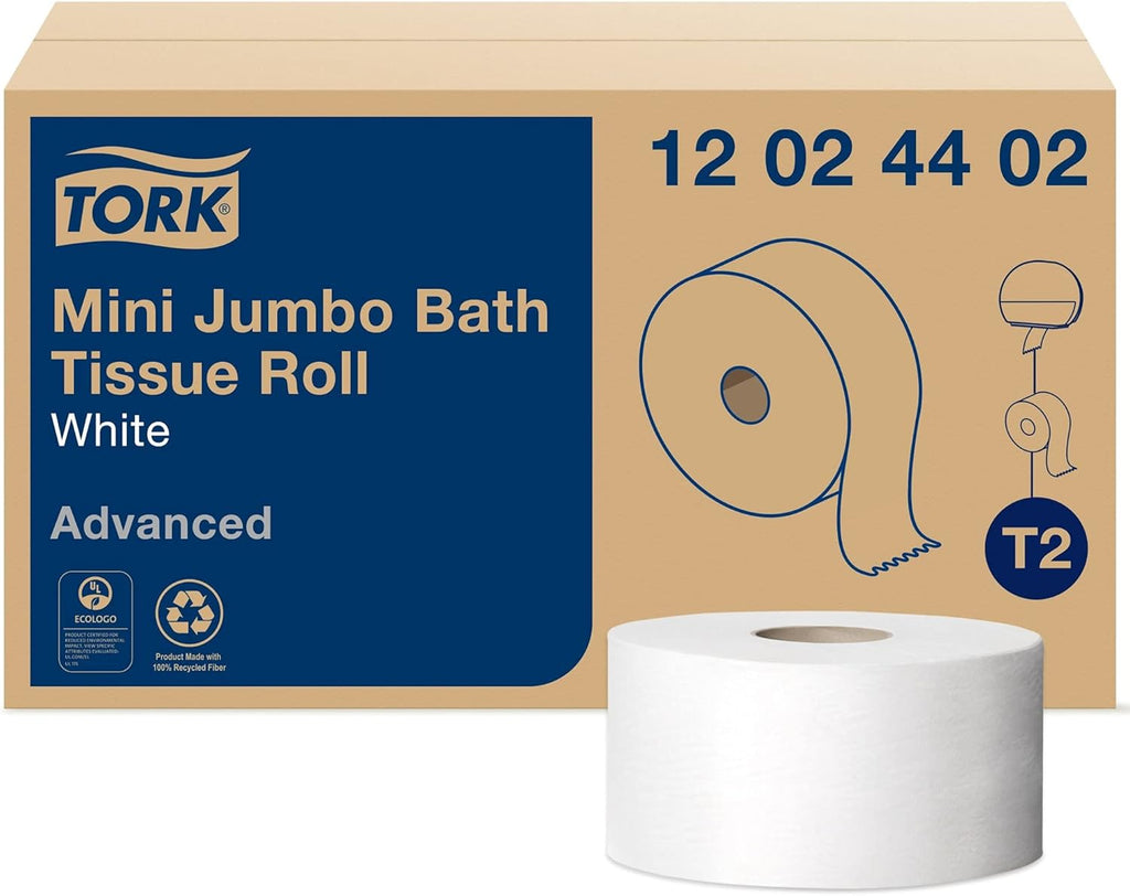 Mini Jumbo Bath Tissue Roll, 2-Ply, White, 12 Rolls, Pack of 2 X723
