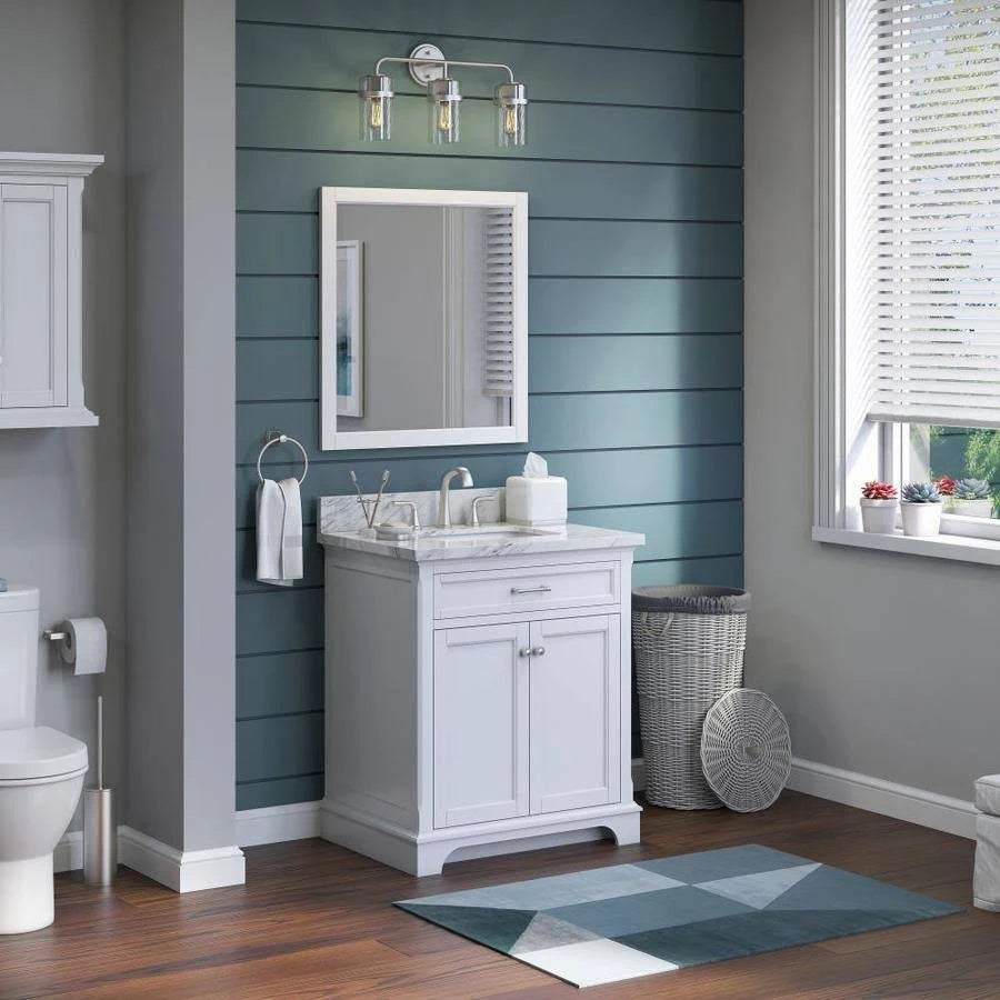 White Undermount Single Sink Bathroom Vanity with Natural Carrara Marble Top F3618