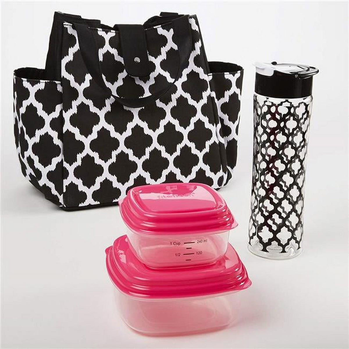 Insulated Lunch Bag Kit Black with Container Set & Water Bottle T822867