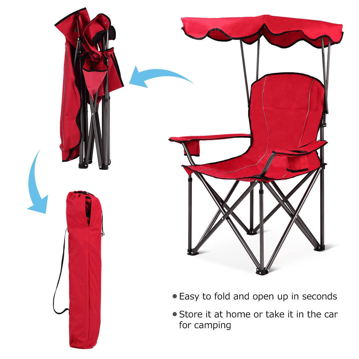 Red Portable Folding Beach Canopy Chair with Cup Holders U54505