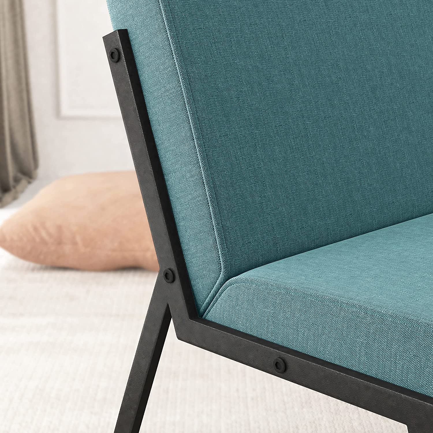 Blue Linen Upholstered Accent Chair with Ottoman H9274