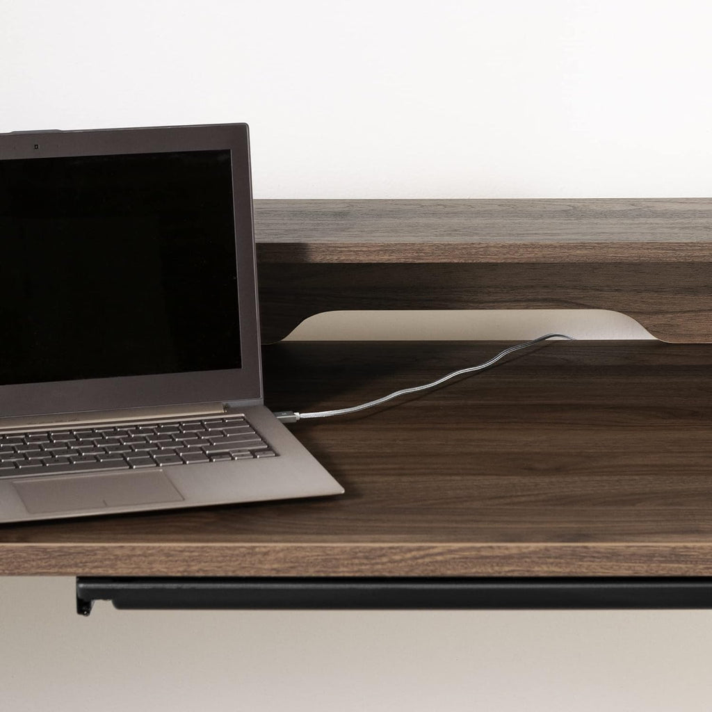 Adjustable Height Standing Desk with Built in Power Bar Natural Walnut, Matte Black Q636490