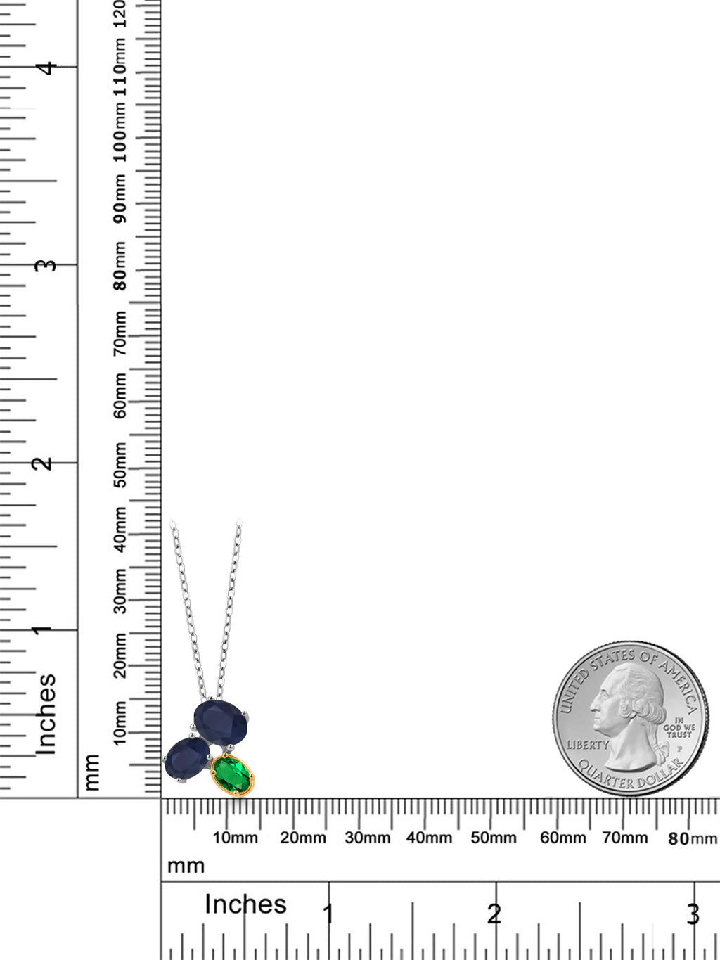 925 Silver 10K Yellow Gold Blue Sapphire Green Nano Emerald Pendant Necklace with 18 inch Chain U172075