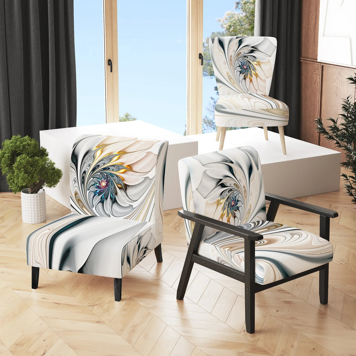 Upholstered Floral Accent Chair A26887