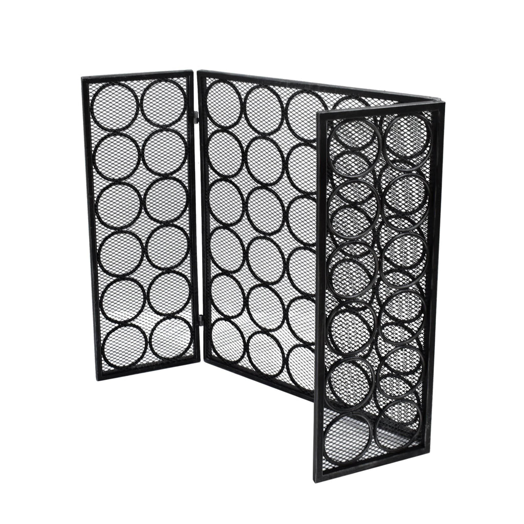 Black Silver Three Panel Iron Firescreen P820416
