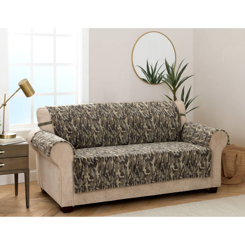 Olive Green Camo Plush Sofa Cover H551