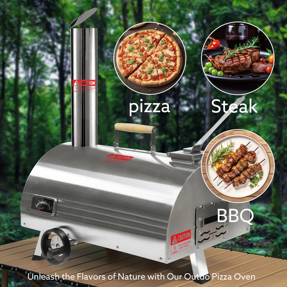 Silver Pizza Oven Portable Stainless Steel Wood Fired Pizza Maker with Built-in Thermometer Carry Bag B577523