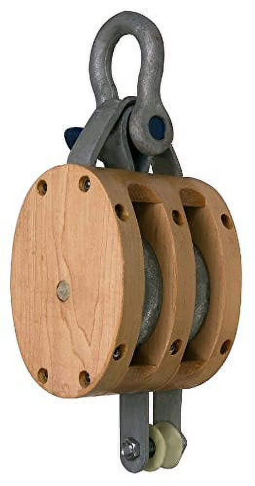 4" Wood Double Block with Screw Pin Anchor Shackle B974393