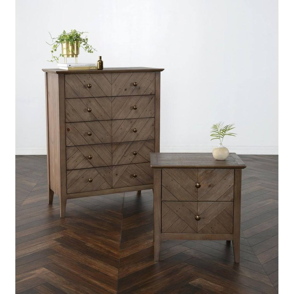 Reclaimed Pine 2-Drawer Nightstand B65771