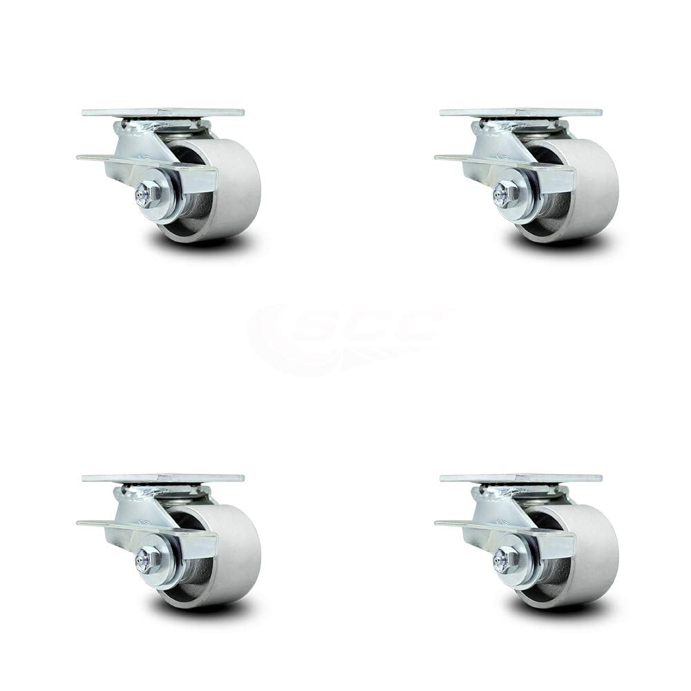 Semi Steel Cast Iron Swivel Top Plate Caster with 6" x 2" Silver Wheel & Top Lock Brake, Pack of 2 T687