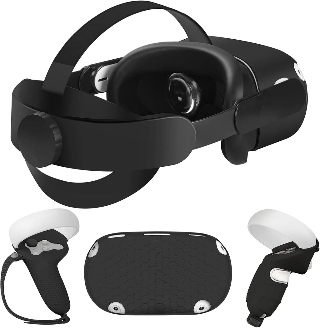 5-IN-1 VR Head Strap Kit with Face Cover, Controllers Cover, Cool Black H4305