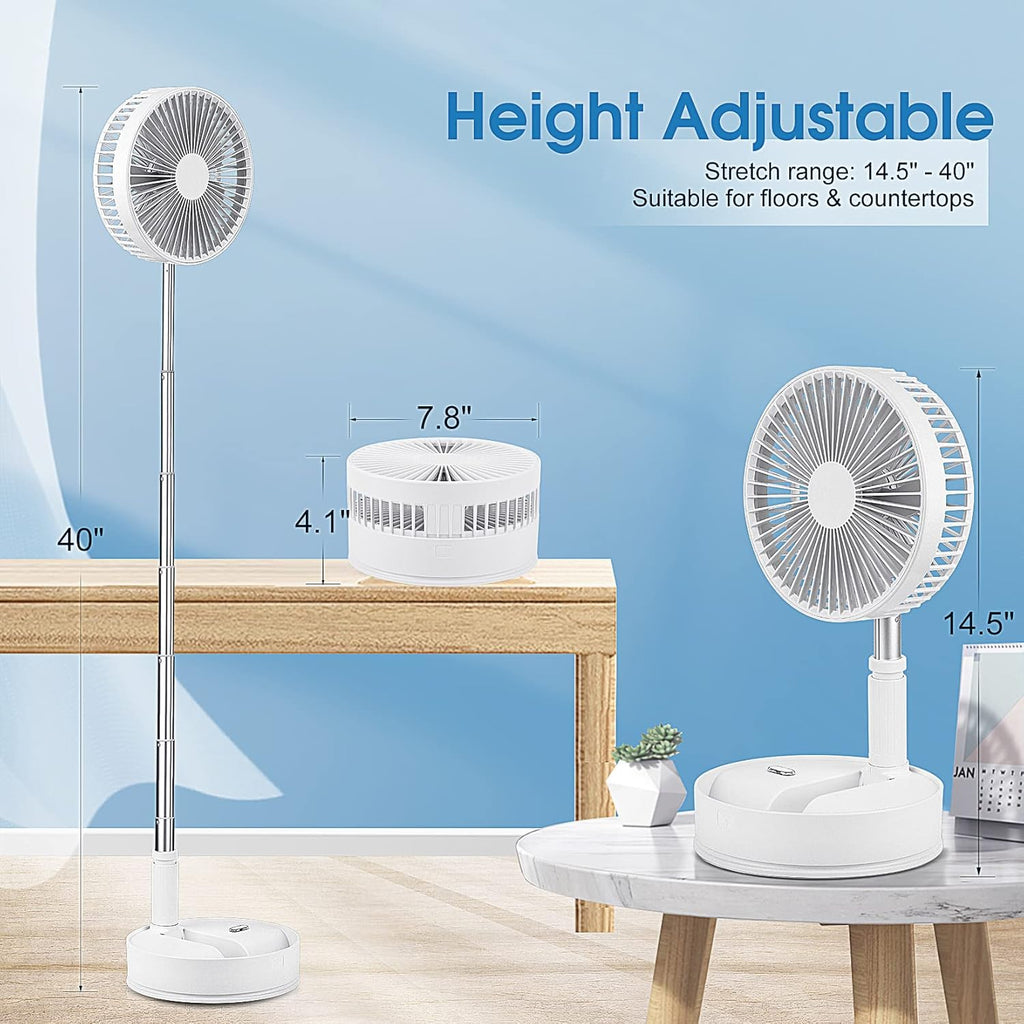 Portable Oscillating Standing Fan with Remote Controller, 7.8 Foldable Desk Fan, 7200mah Rechargeable & USB Quiet, Mini Folded Floor Fan K6137