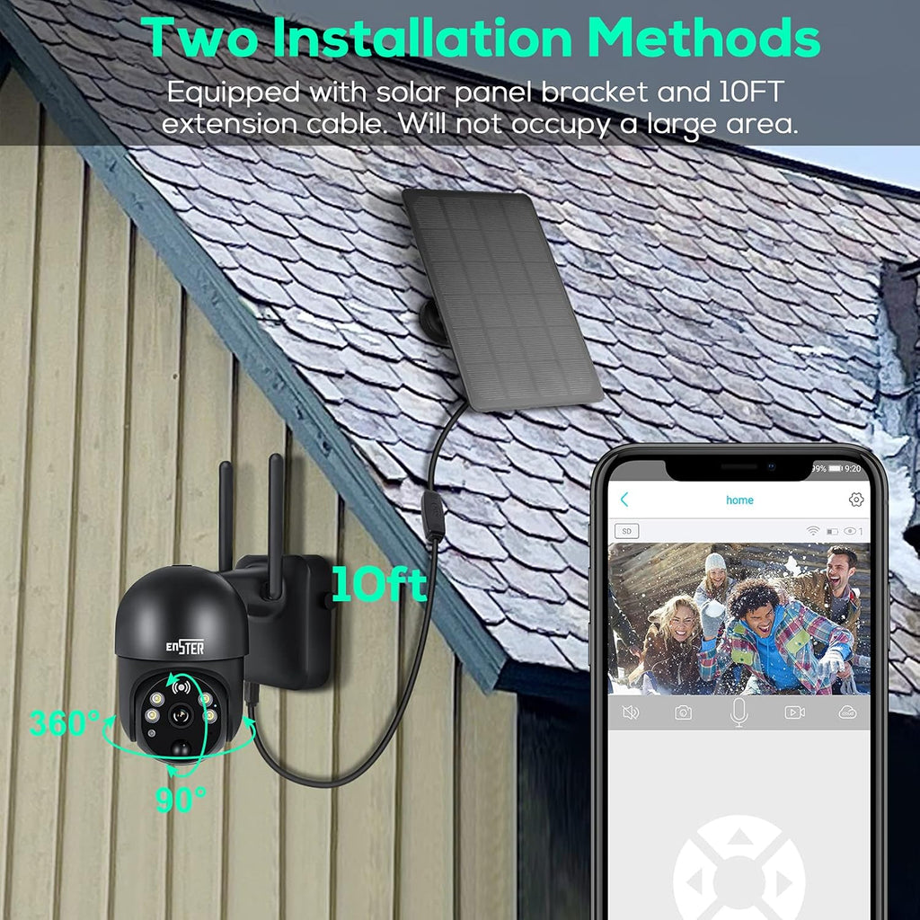 Wireless WiFi 360° PTZ 15000mAh Battery Powered Security Camera with Spotlight, 1080P Color Night Vision, PIR Motion Detection, 2 Way Audio, IP65 A165