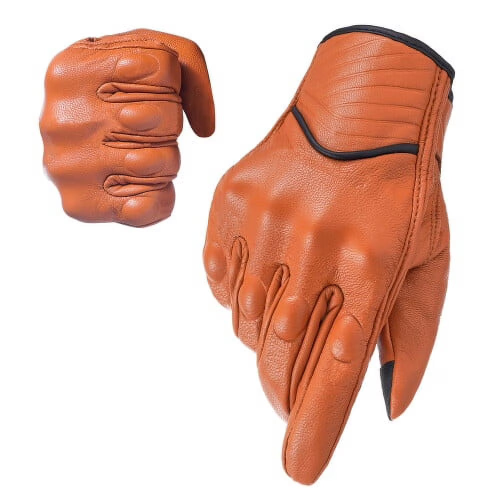 Leather Motorcycle Gloves, Light Brown, Size L Y70571