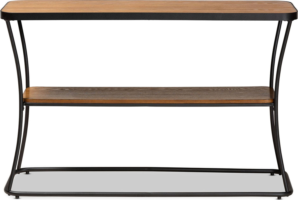 Rustic Industrial Walnut Brown Wood and Black Metal Console Table S547