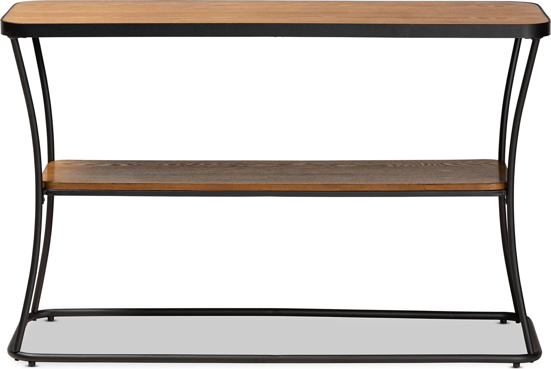 Rustic Industrial Walnut Brown Wood and Black Metal Console Table S547