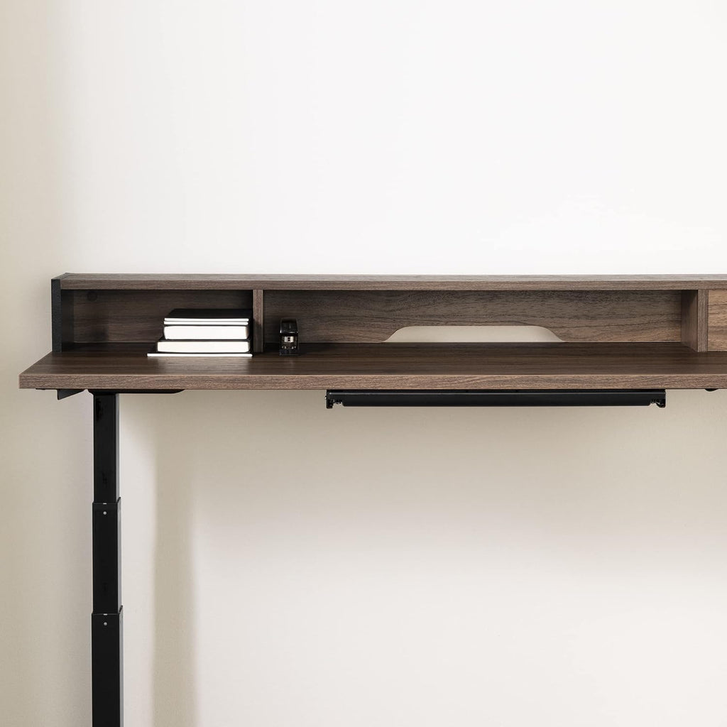 Adjustable Height Standing Desk with Built in Power Bar Natural Walnut, Matte Black Q636490