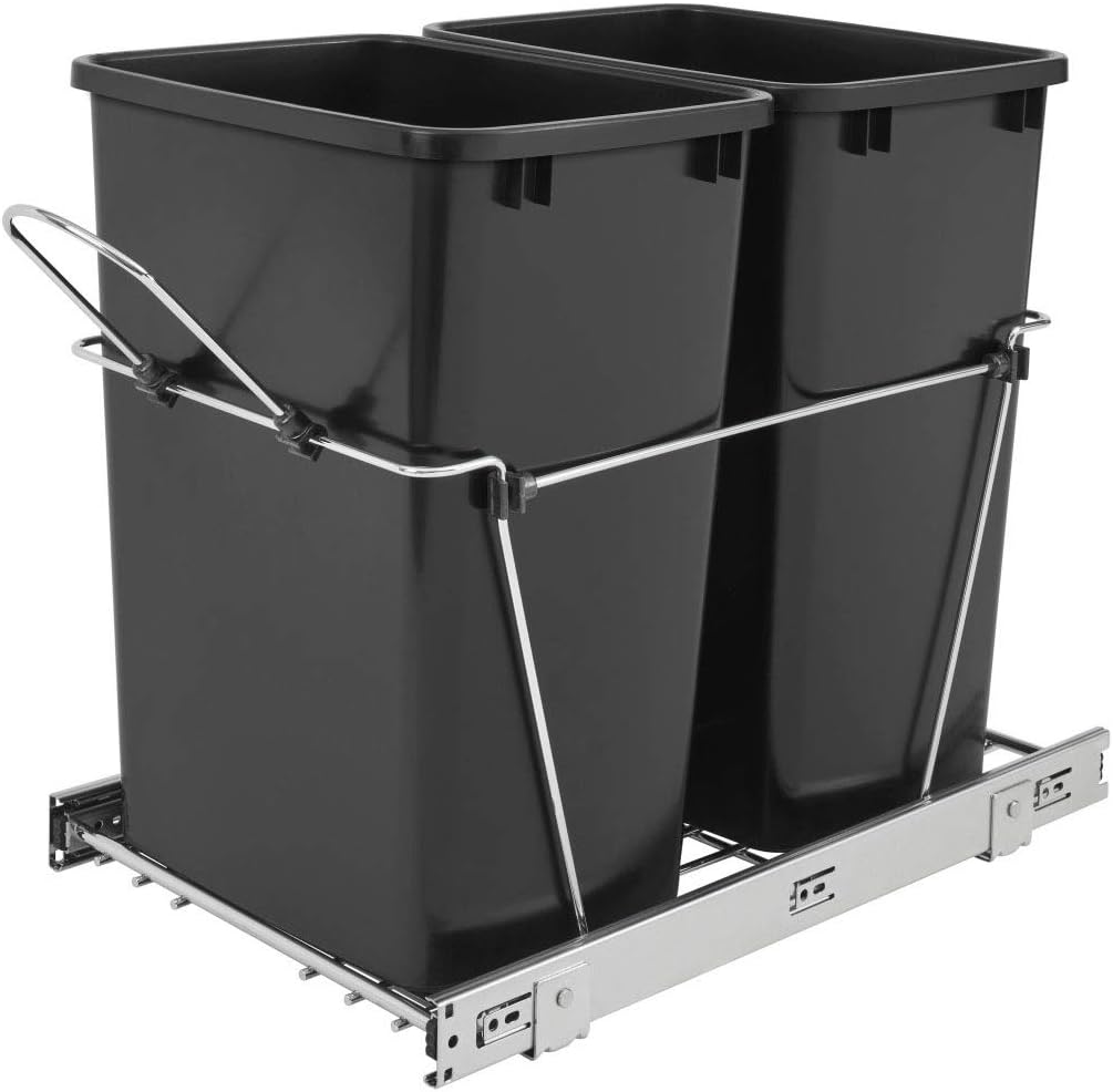 White Chrome Wire Bottom Mount Pullout Trash Can M703714