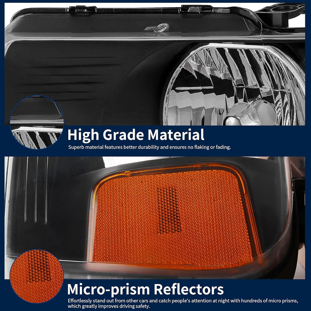 Headlight Assembly for 2004-2008 Ford F-150, Black Housing Clear Lens Amber Reflector N2369