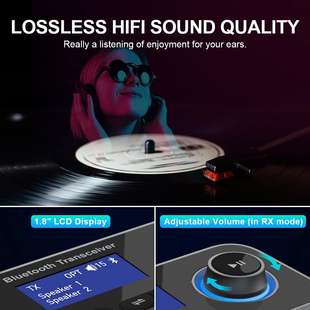 Bluetooth 5.0 Transmitter Receiver, 3-in-1 Audio Adapter, Pack of 2 A255710