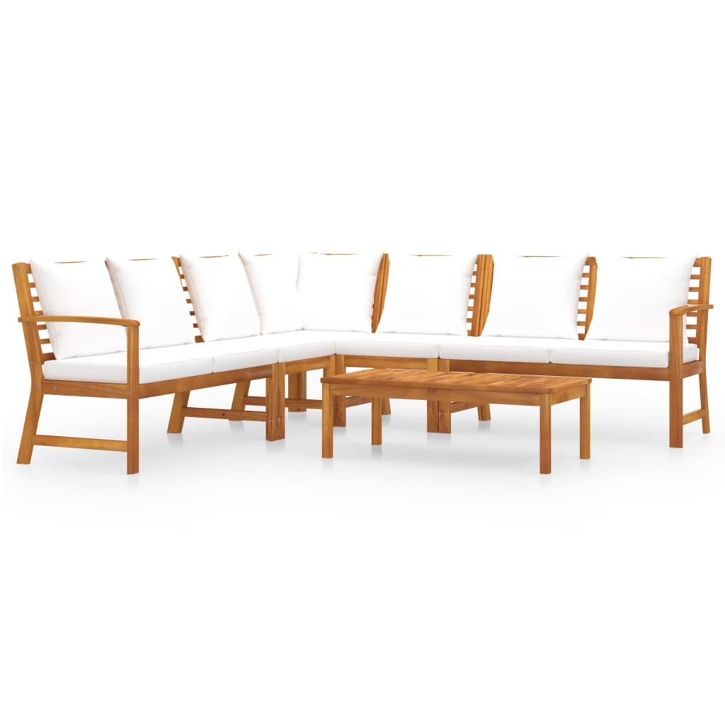 6 Piece Patio Lounge Set with Cushions Acacia Wood Outdoor Sectional Set H6802