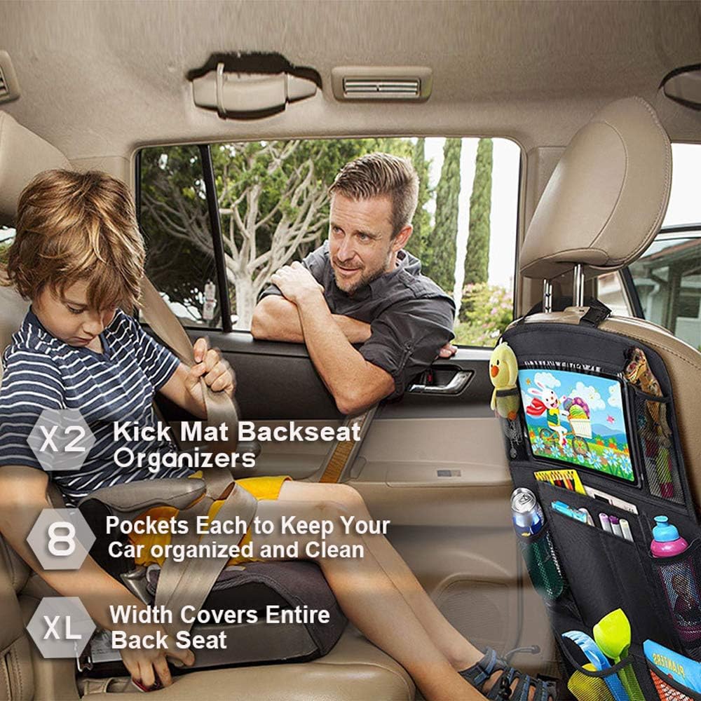 4PCS Car Seat Protector Set Tablet Holder Kick Mat Cover Backseat Organizer I6497
