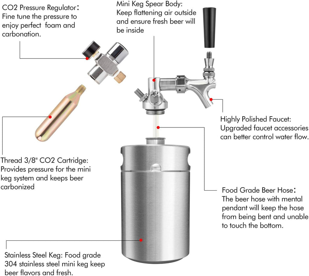 64oz Stainless Steel Pressurized Mini Keg Growler with Co2 Regulator Q79454