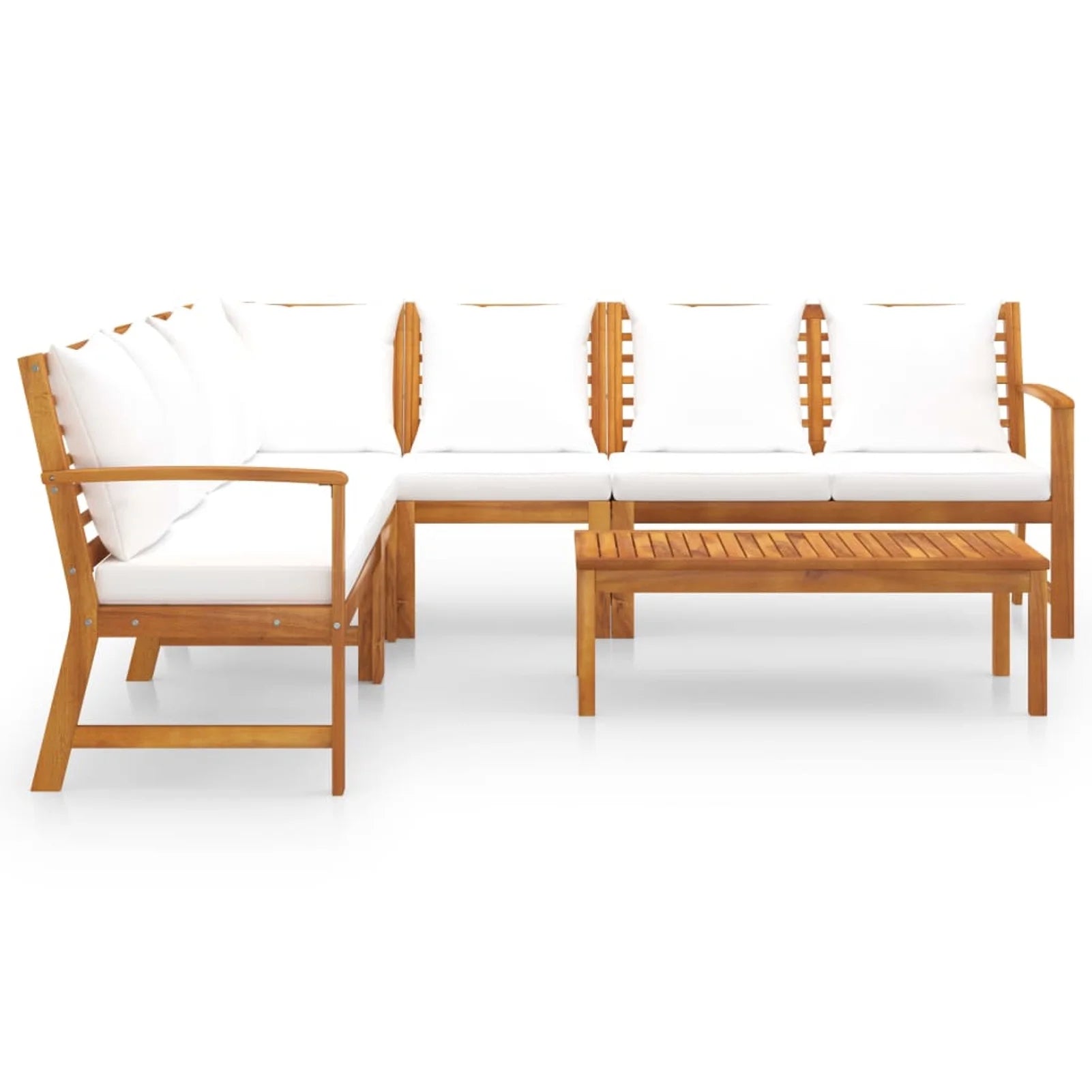 6 Piece Patio Lounge Set with Cushions Acacia Wood Outdoor Sectional Set H6802