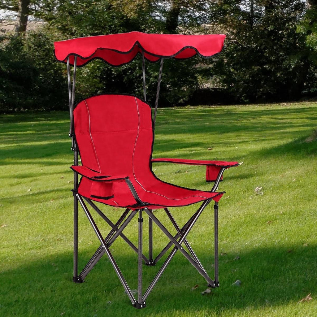 Red Portable Folding Beach Canopy Chair with Cup Holders U54505