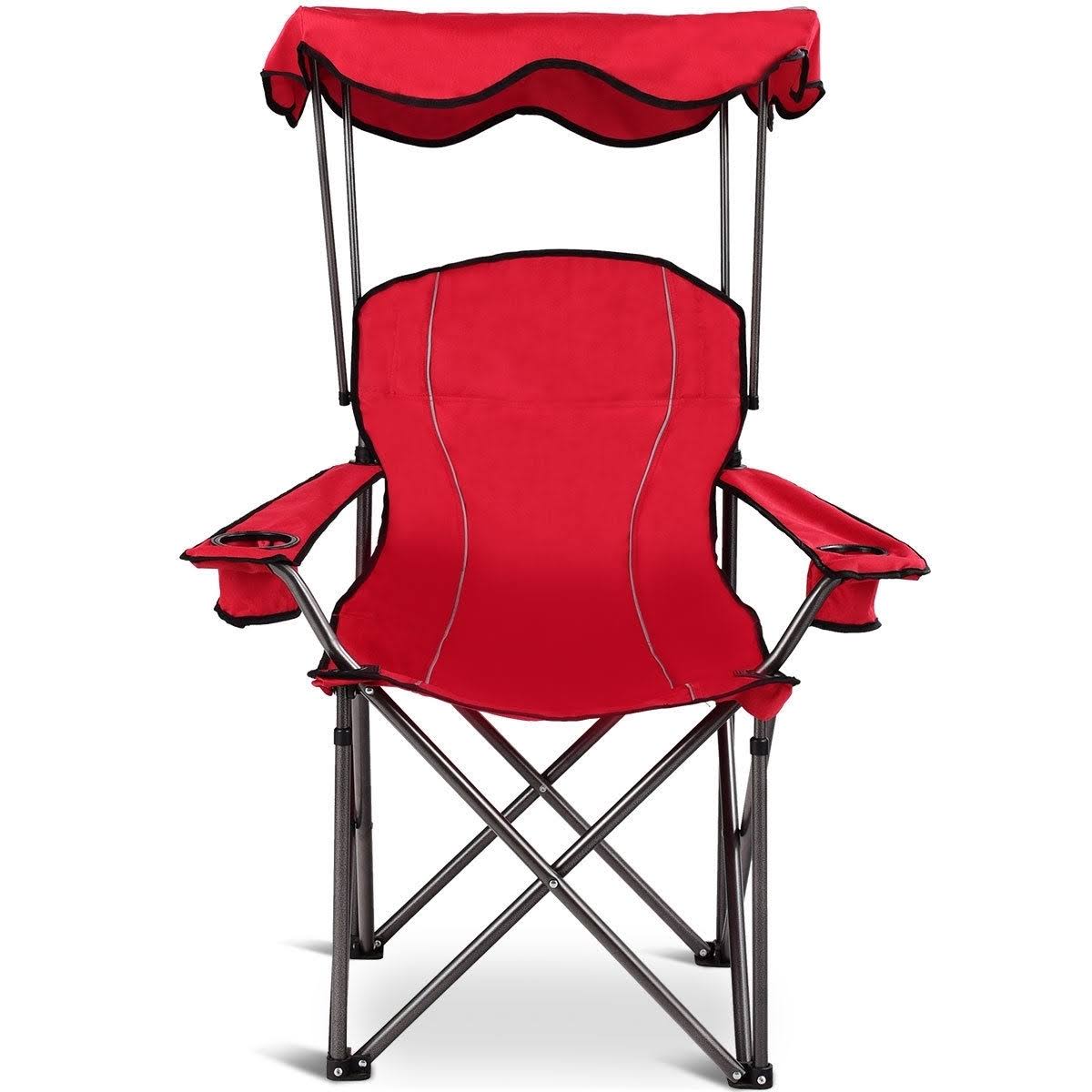 Red Portable Folding Beach Canopy Chair with Cup Holders U54505