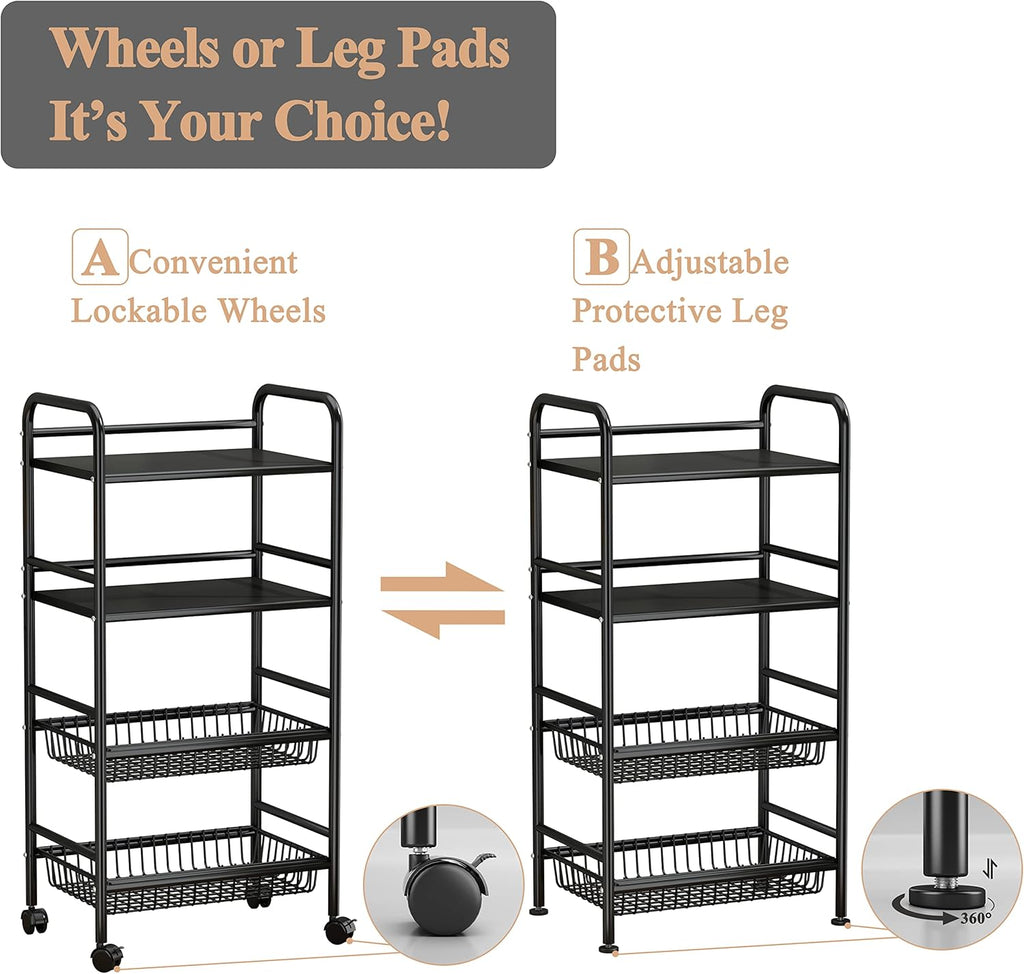 Black 4 Tier Rolling Utility Cart F1483