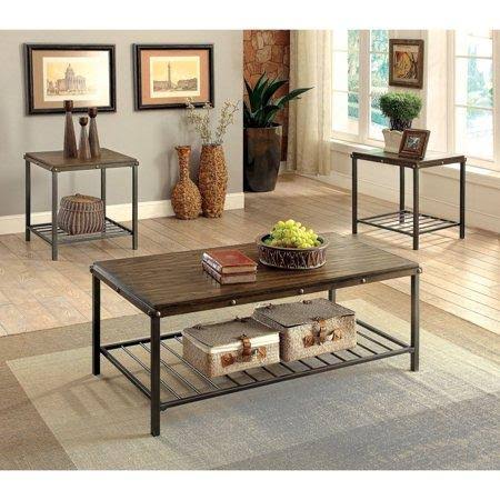 3-Piece Coffee and End Table Set, Dark Oak C9876