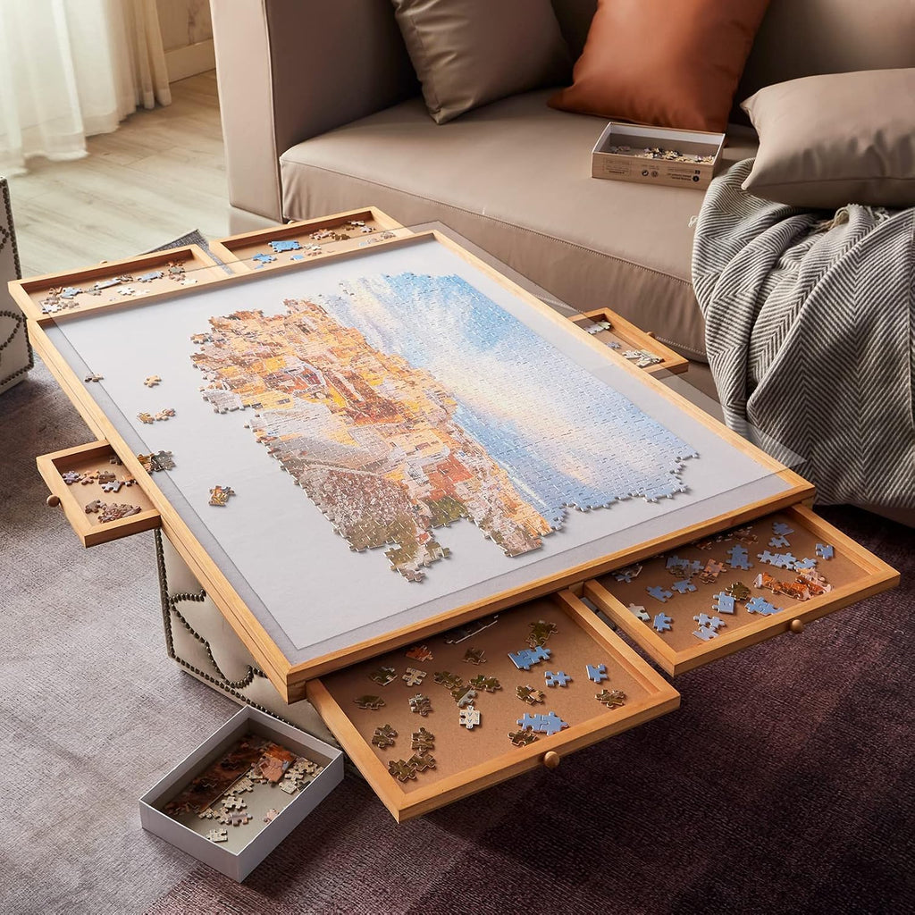 Wooden Puzzle Table with Drawer, Non-Slip Felt Surface, Portable Puzzle Board, 1000 Pieces B853782