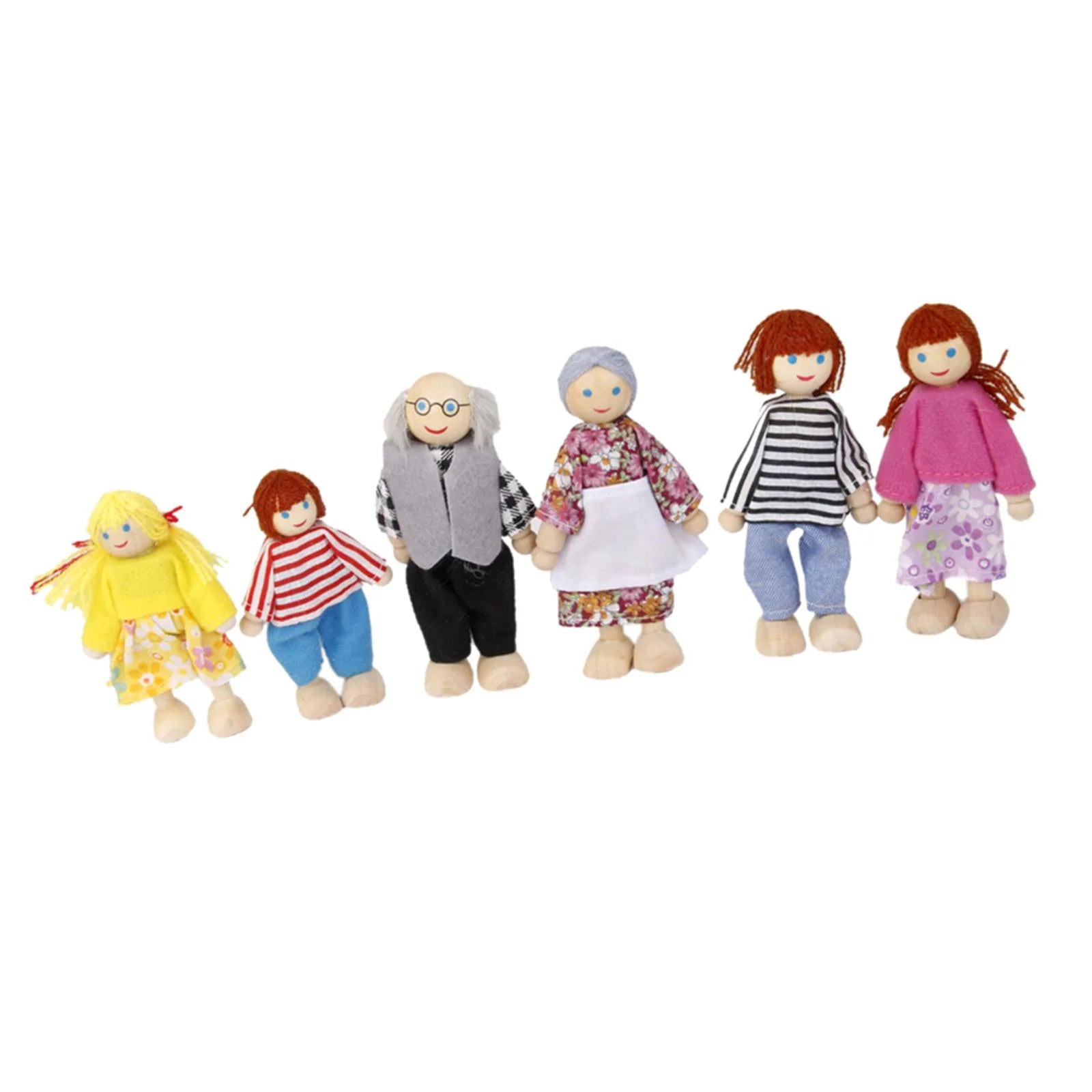 6-Pieces Wooden Doll Family for Dollhouse, 1:12 Scale R4599