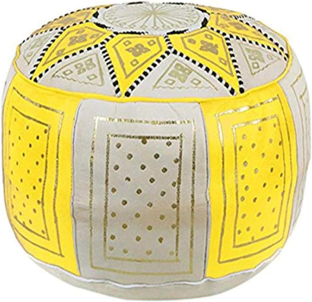Black/Beige Moroccan Leather Pouf D486