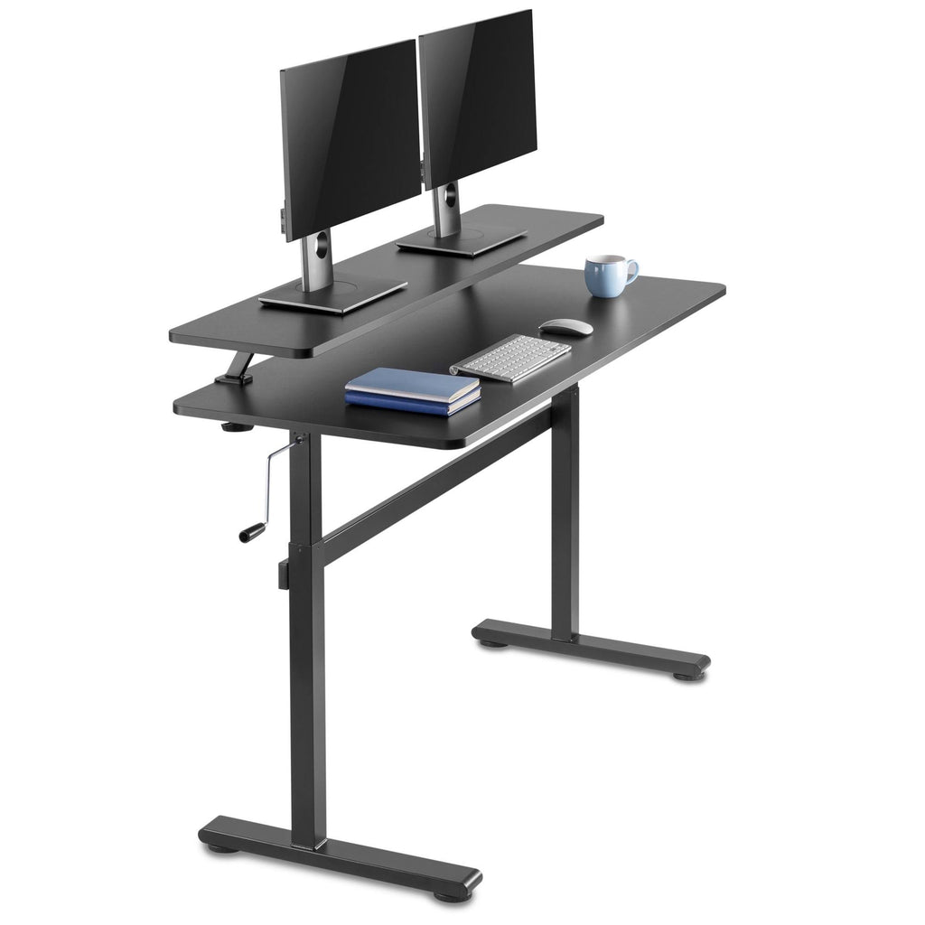 Crank Height Adjustable Standing Desk with Attachable Shelf Y9022
