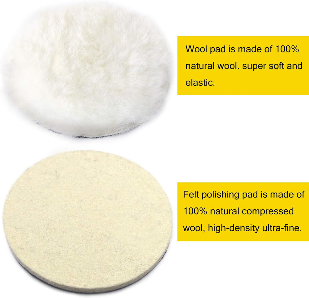 6 Inch 8PCS Wool Buffing Pads Kit with 5/8''-11 Thread Hook & Loop Backer Plate M727298