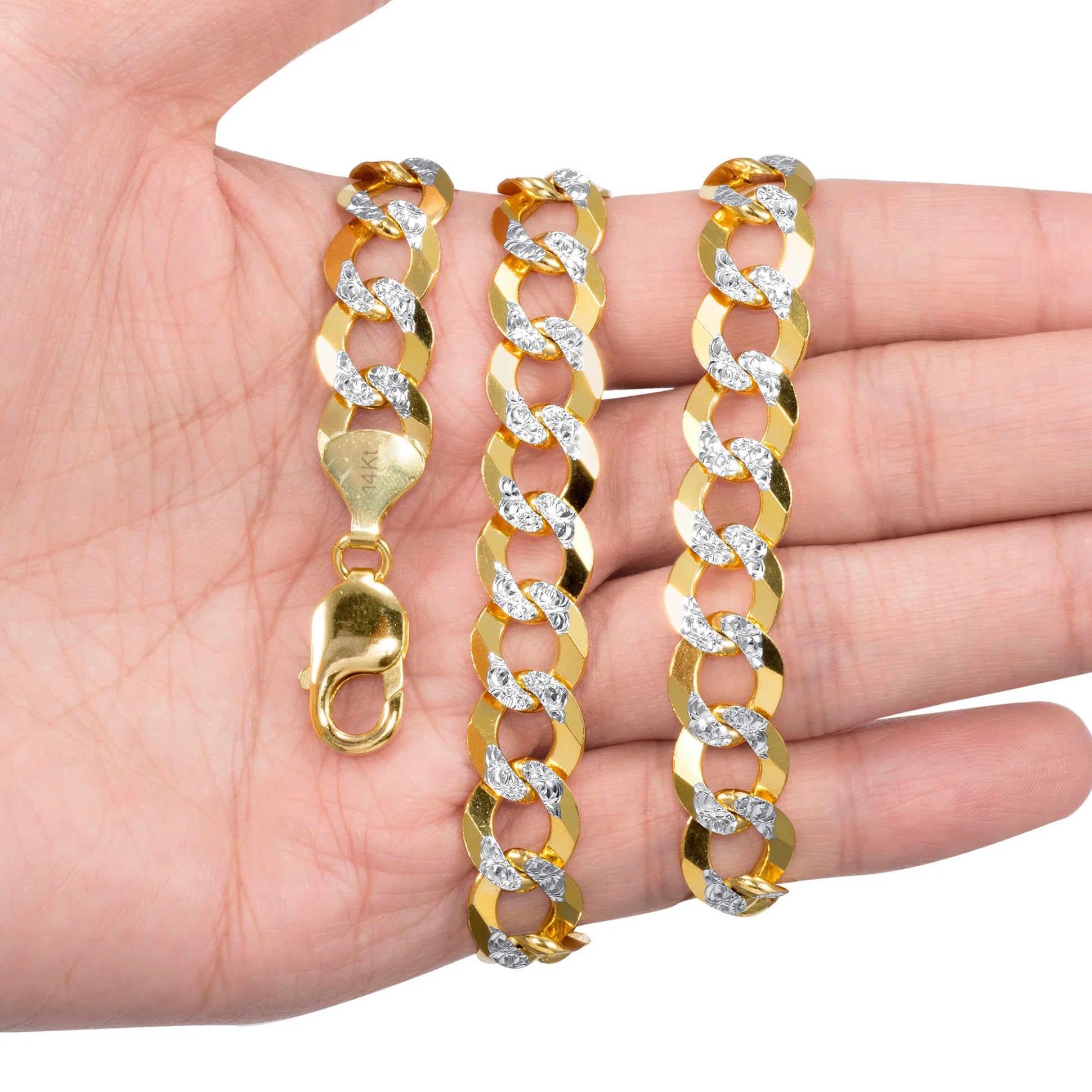 14K Yellow Gold Two-Tone Pave Chain Necklaces H31006