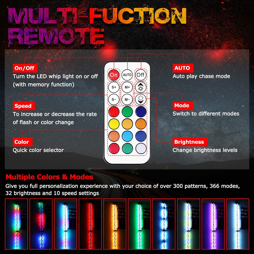 5FT RGB LED Whip Light Antenna Pack of 2 Q548760