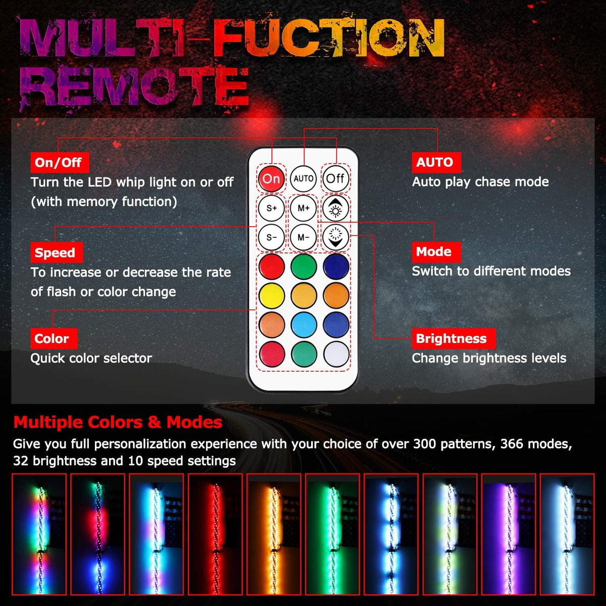 5FT RGB LED Whip Light Antenna Pack of 2 Q548760