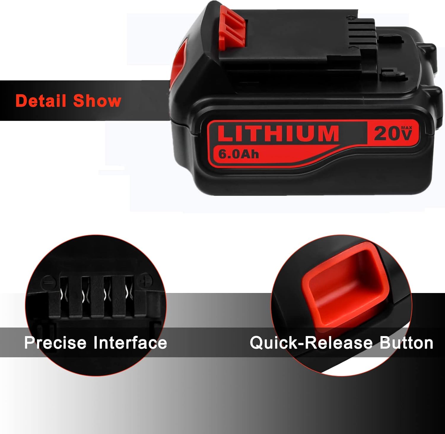 2 Pack 6.0Ah LBXR20 Battery Replacement for Black and Decker 20V Max Lithium Ion Cordless Tool Battery Z4409